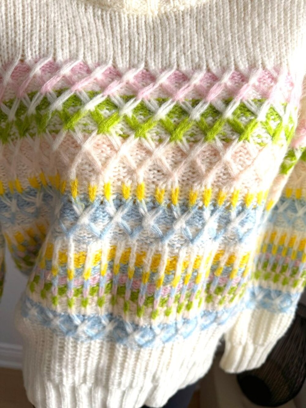 Ivory Colorful Knit Oversized Chunky Sweater M - Picture 2 of 5